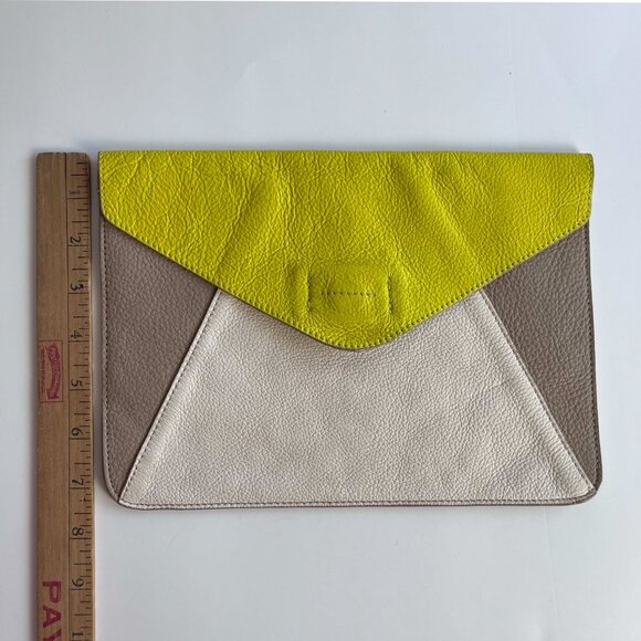 Gap Genuine Leather Envelope Style Color Block Clutch Magnetic Snap 7.5" x 10.5" - Picture 9 of 11